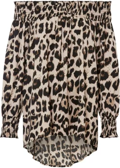 bonprix bonprix Blusa asimétrica Beige tiza-marrón con estampado de leopardo New
