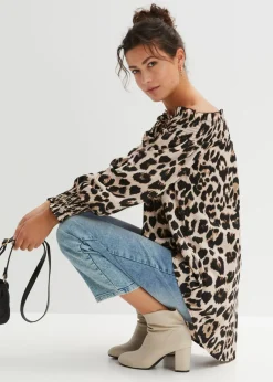 bonprix bonprix Blusa asimétrica Beige tiza-marrón con estampado de leopardo New
