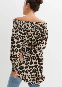 bonprix bonprix Blusa asimétrica Beige tiza-marrón con estampado de leopardo New