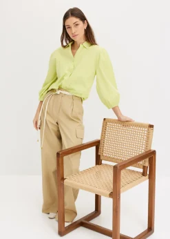 bonprix bonprix Blusa asimétrica con mangas abullonadas Verde menta