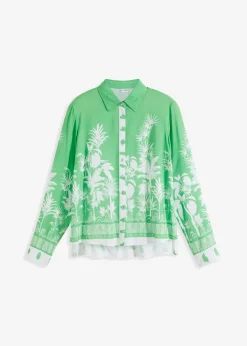 bonprix bonprix Blusa asimétrica de viscosa fluida Verde vibrante/blanco estampado Clearance