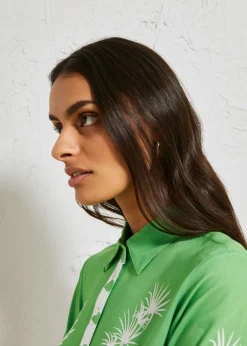 bonprix bonprix Blusa asimétrica de viscosa fluida Verde vibrante/blanco estampado Clearance