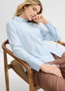 bonprix bonprix Blusa camisera de mezcla de viscosa fluida azul pálido Online