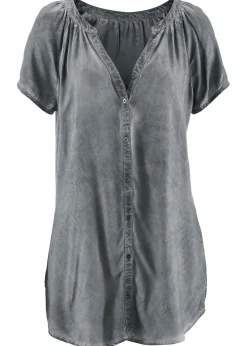 bonprix bonprix Blusa cold-dye de manga corta en algodón sostenible carbón New