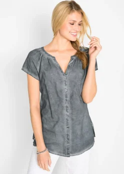bonprix bonprix Blusa cold-dye de manga corta en algodón sostenible carbón New