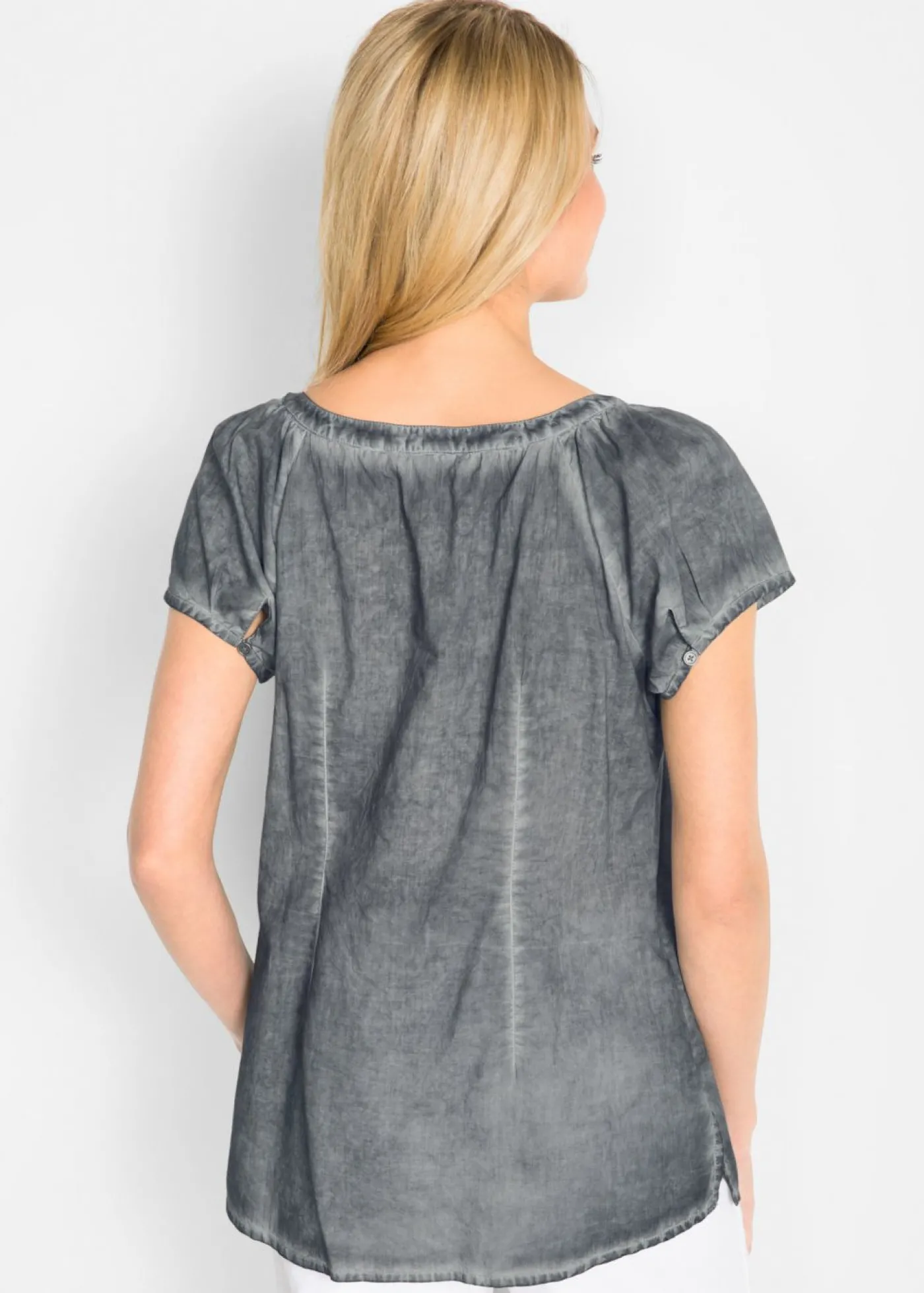 bonprix bonprix Blusa cold-dye de manga corta en algodón sostenible carbón New