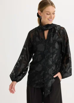 bonprix bonprix Blusa con bordado Negro Sale