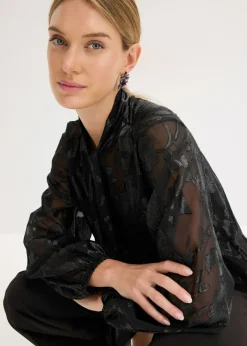 bonprix bonprix Blusa con bordado Negro Sale
