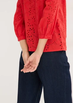 bonprix bonprix Blusa con bordado calado fresa Discount