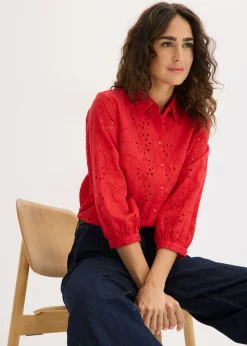 bonprix bonprix Blusa con bordado calado fresa Discount
