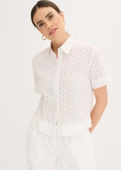 bonprix bonprix Blusa con bordado calado Blanco lana Discount