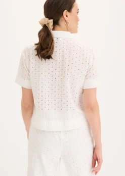 bonprix bonprix Blusa con bordado calado Blanco lana Discount