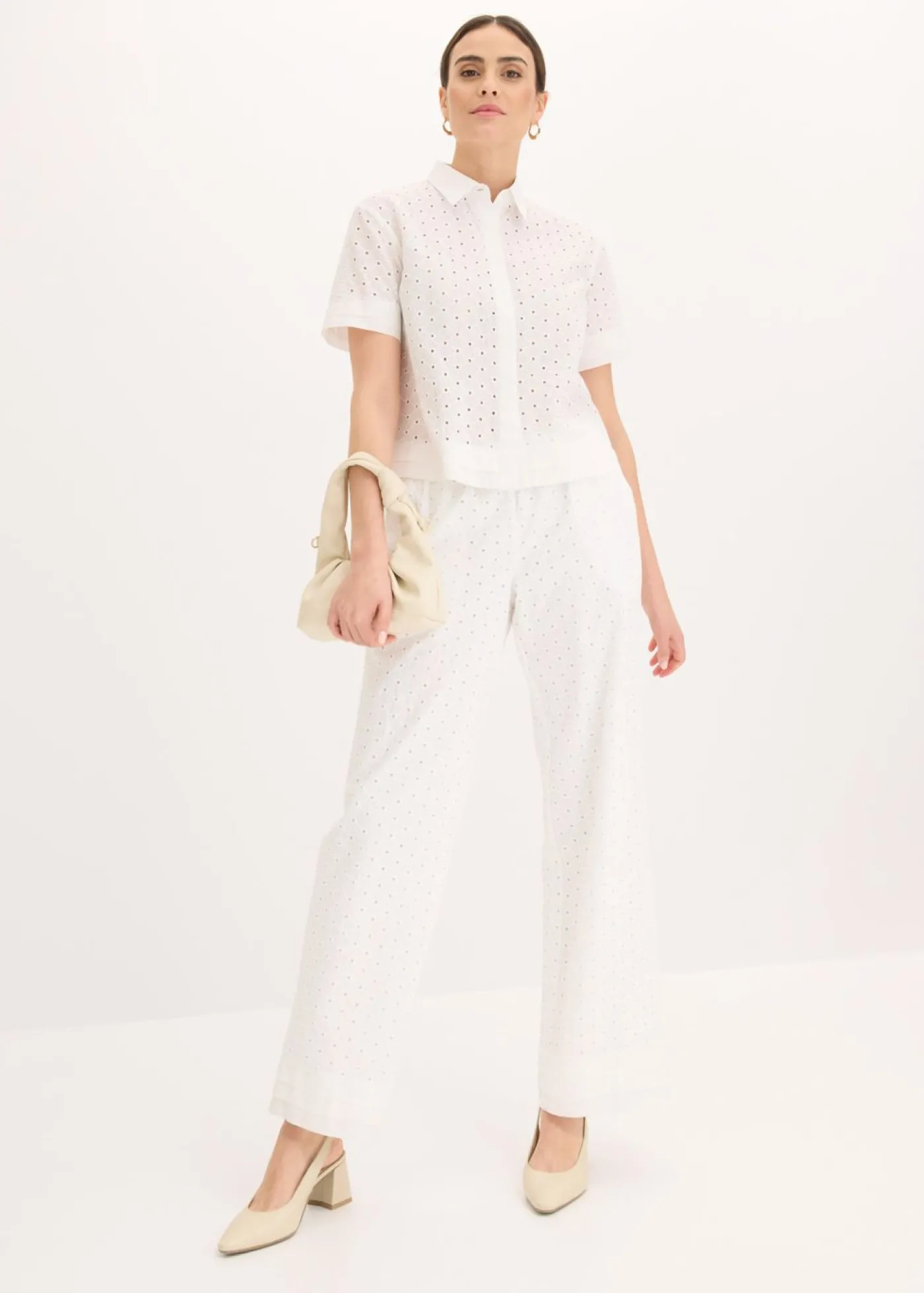 bonprix bonprix Blusa con bordado calado Blanco lana Discount