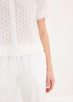 bonprix bonprix Blusa con bordado calado Blanco lana Discount