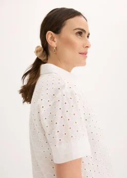 bonprix bonprix Blusa con bordado calado Blanco lana Discount