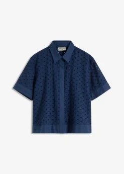 bonprix bonprix Blusa con bordado calado Azul marino Hot