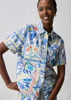 bonprix bonprix Blusa con contenido de seda Azul ártico Sale