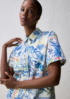 bonprix bonprix Blusa con contenido de seda Azul ártico Sale