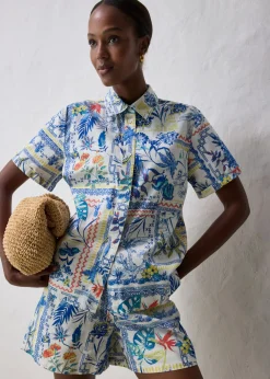 bonprix bonprix Blusa con contenido de seda Azul ártico Sale