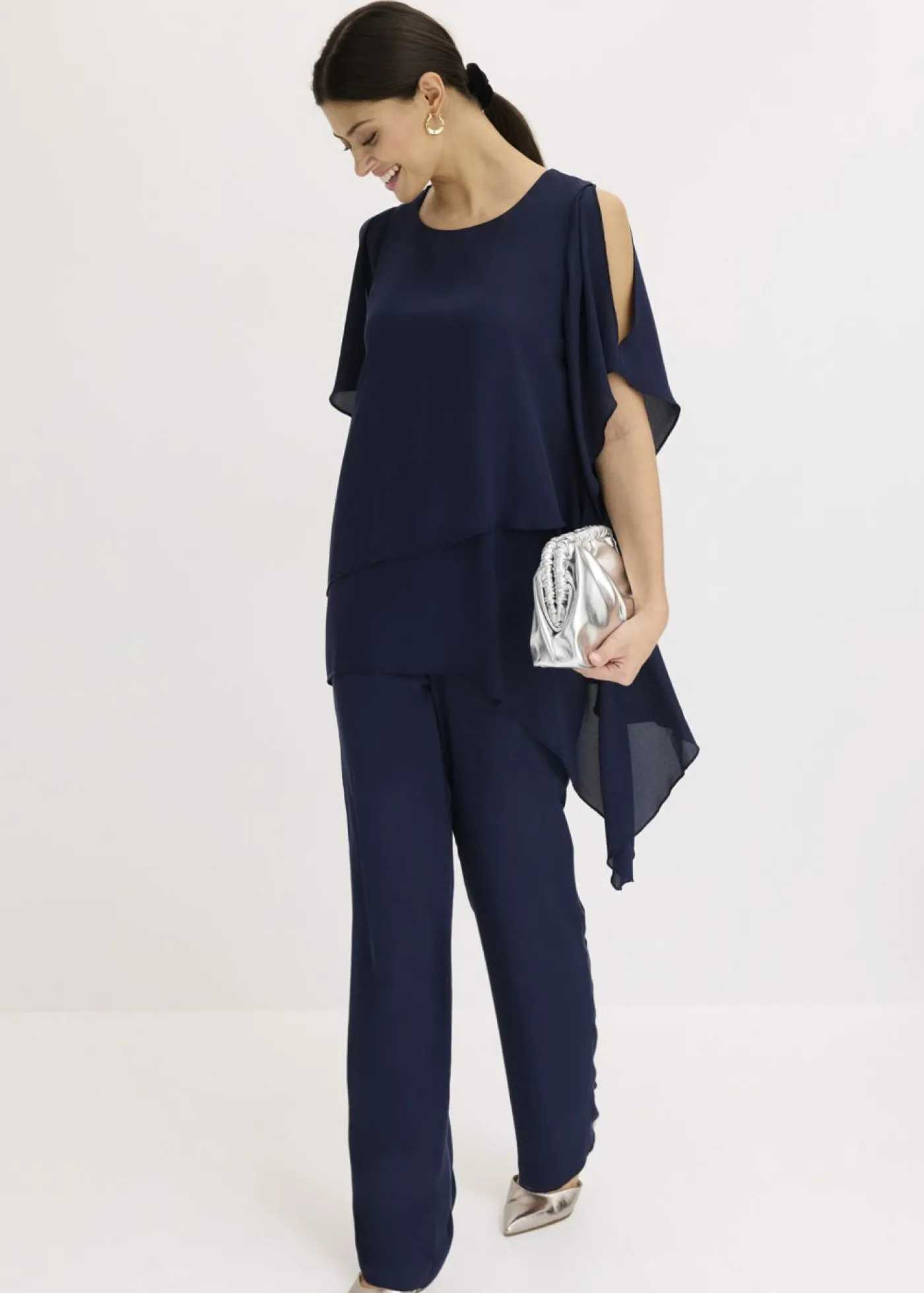 bonprix bonprix Blusa con cremallera con aspecto de capas Azul marino Sale