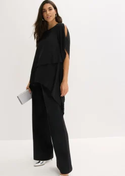 bonprix bonprix Blusa con cremallera con aspecto de capas Negro Clearance