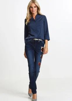 bonprix bonprix Blusa con cuello chimenea Azul oscuro Clearance