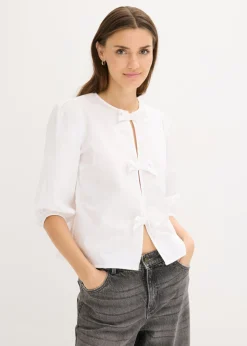 bonprix bonprix Blusa con detalle de lazo Blanco Online