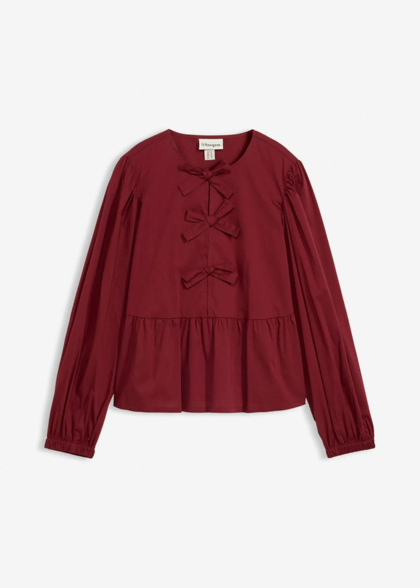 bonprix bonprix Blusa con detalles de lazo Rojo rubí Discount