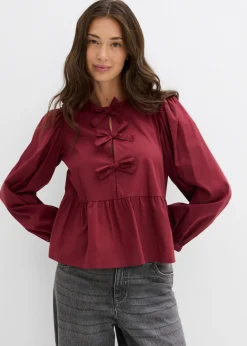 bonprix bonprix Blusa con detalles de lazo Rojo rubí Discount