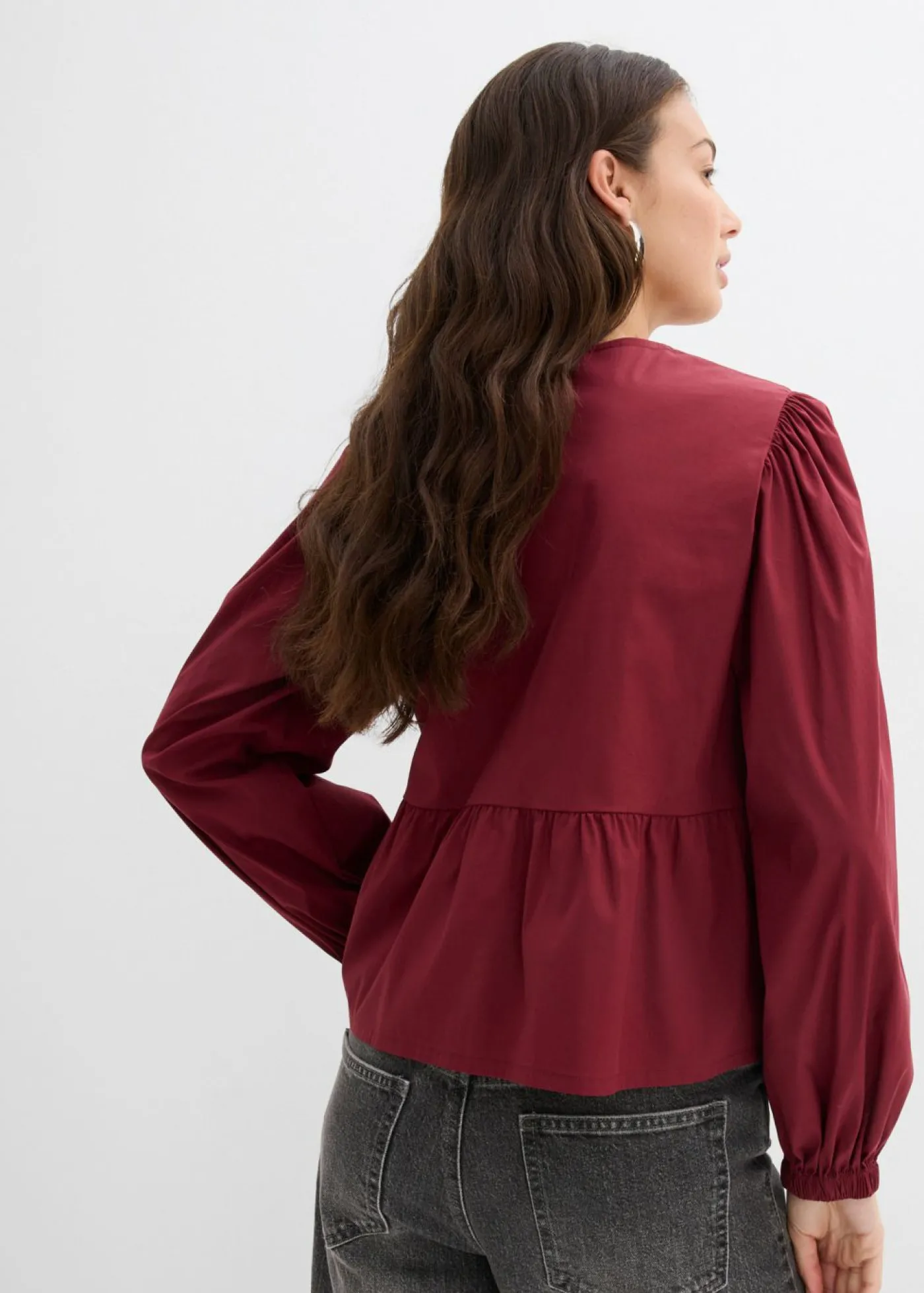 bonprix bonprix Blusa con detalles de lazo Rojo rubí Discount