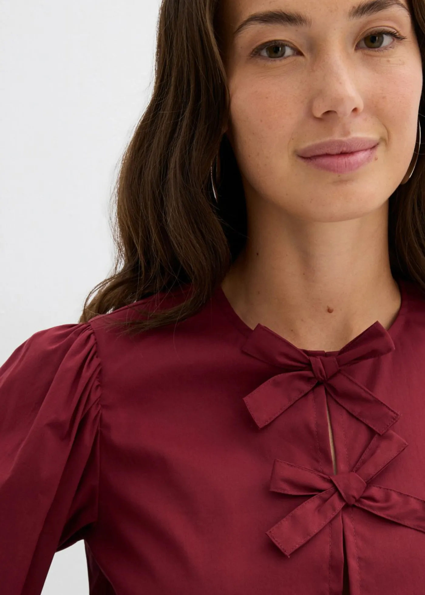 bonprix bonprix Blusa con detalles de lazo Rojo rubí Discount