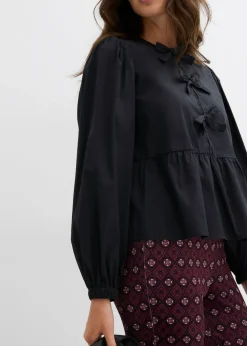 bonprix bonprix Blusa con detalles de lazo Negro Outlet