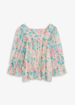 bonprix bonprix Blusa con dobladillo abullonado beige con flores Hot