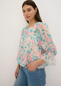 bonprix bonprix Blusa con dobladillo abullonado beige con flores Hot