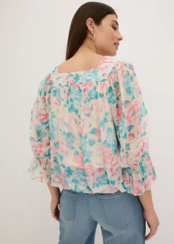 bonprix bonprix Blusa con dobladillo abullonado beige con flores Hot