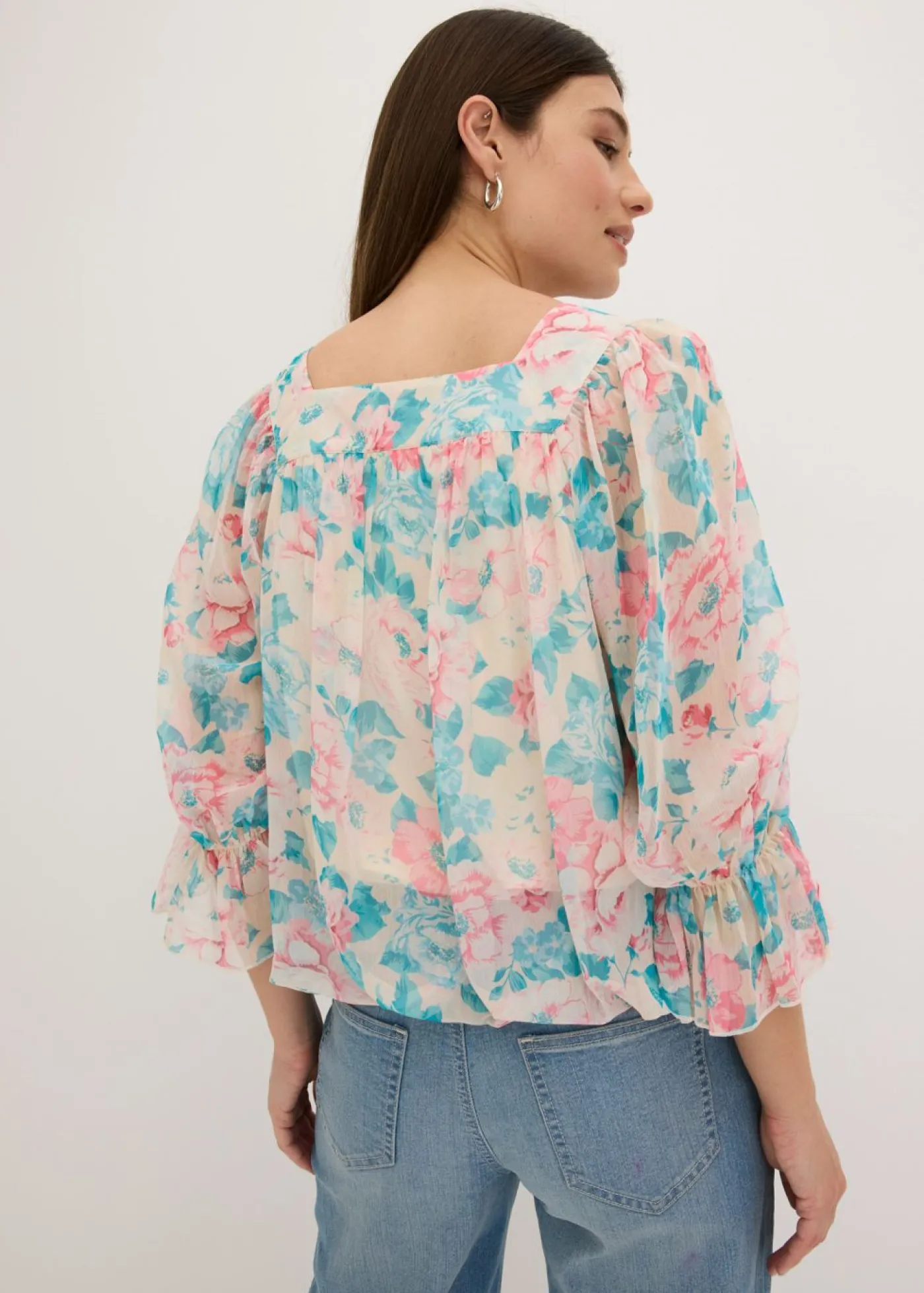 bonprix bonprix Blusa con dobladillo abullonado beige con flores Hot