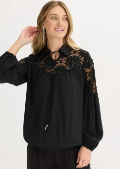 bonprix bonprix Blusa con encaje Negro Online