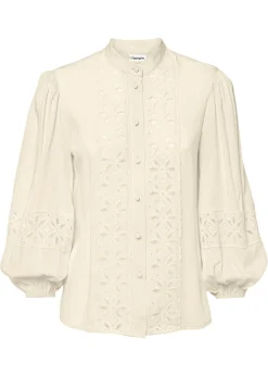 bonprix bonprix Blusa con encaje de mezcla suave de viscosa Blanco-crema Best