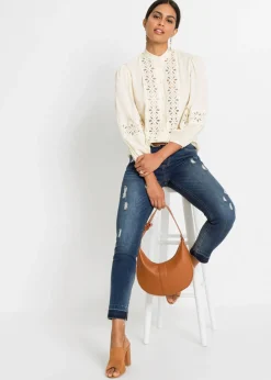 bonprix bonprix Blusa con encaje de mezcla suave de viscosa Blanco-crema Best