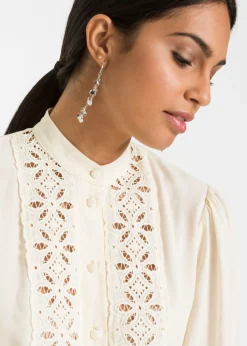 bonprix bonprix Blusa con encaje de mezcla suave de viscosa Blanco-crema Best
