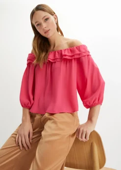 bonprix bonprix Blusa con escote bañera Rosa oscuro Discount