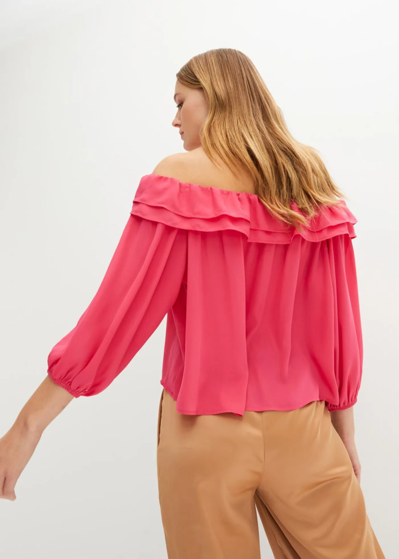 bonprix bonprix Blusa con escote bañera Rosa oscuro Discount