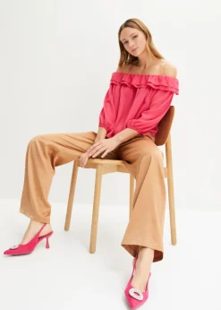bonprix bonprix Blusa con escote bañera Rosa oscuro Discount