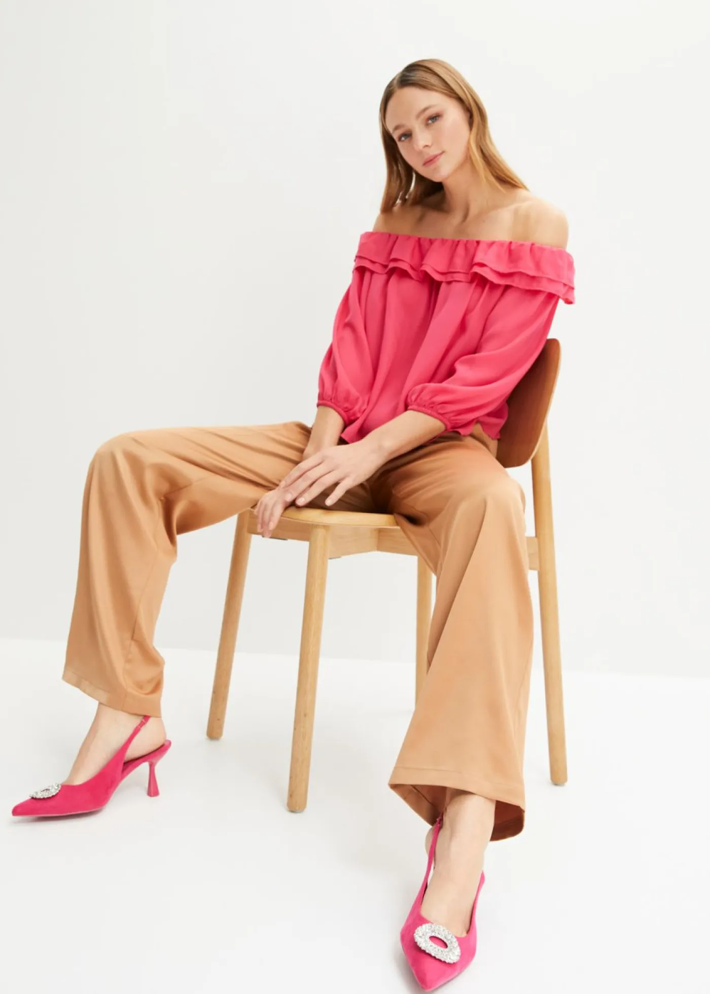 bonprix bonprix Blusa con escote bañera Rosa oscuro Discount