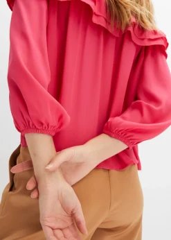 bonprix bonprix Blusa con escote bañera Rosa oscuro Discount