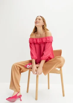 bonprix bonprix Blusa con escote bañera Rosa oscuro Discount