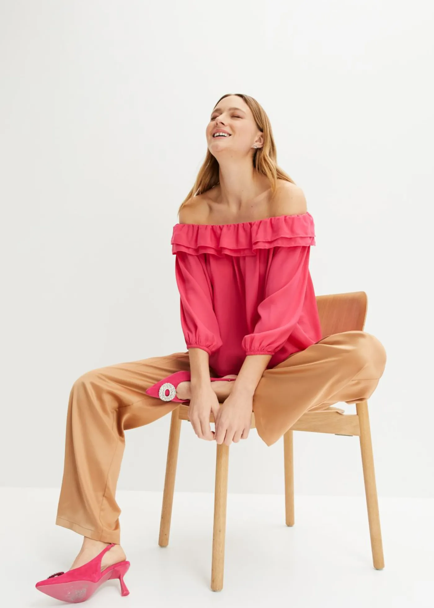 bonprix bonprix Blusa con escote bañera Rosa oscuro Discount
