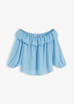 bonprix bonprix Blusa con escote bañera Azul claro Discount