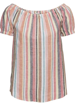 bonprix bonprix Blusa con escote bañera Rojo-beige de rayas Sale