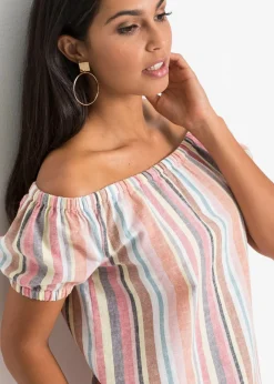 bonprix bonprix Blusa con escote bañera Rojo-beige de rayas Sale
